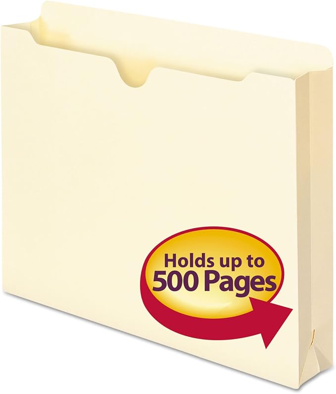 Smead File Jacket, Straight-Cut Tab, 2" Expansion, Letter Size, Manila, 50 per Box (75470)