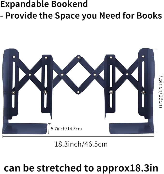 MSDADA Adjustable Bookends, Book Ends for Heavy Books, Expandable Book Organizer for Desk, Shelf, Office, School, for 6 7 8 9 10 11-15 Boys and Girls, Extends up to 19 inches (Royal Blue)