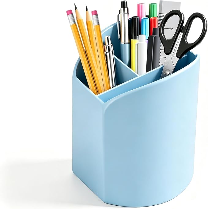 UMUST Silicone Pencil Holder, Self Adhesive Pencil Organizer for Desktop, No Drill Wall-Mounted Electric Toothbrush Holder, 3-Slot Multi-Functional Holder Accessories for Home, Office, School (Blue)