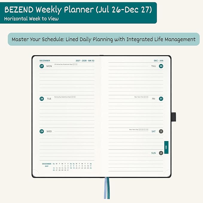 BEZEND Pocket Planner 2026-2027 Weekly and Monthly (3.75" x 6.75" Slim Size) 18-Month Academic Calendar Notebook (Jul 26-Dec 27), Ideal for Students & Professionals, PU Leather Hardcover -Purple