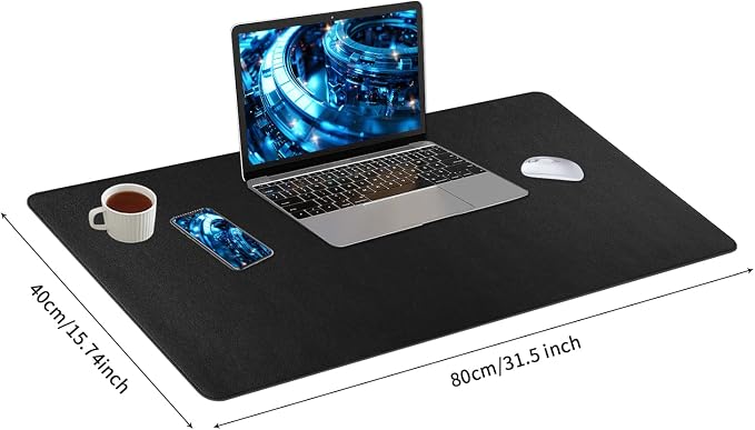 Bloss Desk Mat with Stitched Edges, Leather Large Mouse Pad, Non-Slip Desk Protector Mat, Desk Blotter, Waterproof Desk Pad for Office Home Decor/Black(31.5×15.7 Inches)