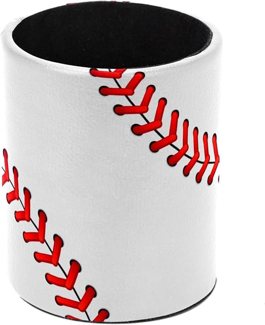 Baseball Laces Pen Holder Pencil Organizer Cute Pencil Cup Desk Decor Makeup Brush Holder PU Multifunctional Office Supplies for Home Classroom School
