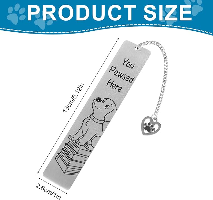 Tinoaly Dog Book Markers, Stainless Steel You Paused Here Dog Bookmark Funny Cute Bookmark with Gift Box for Women and Men Retriever Gift Reading Accessory (Style 2)