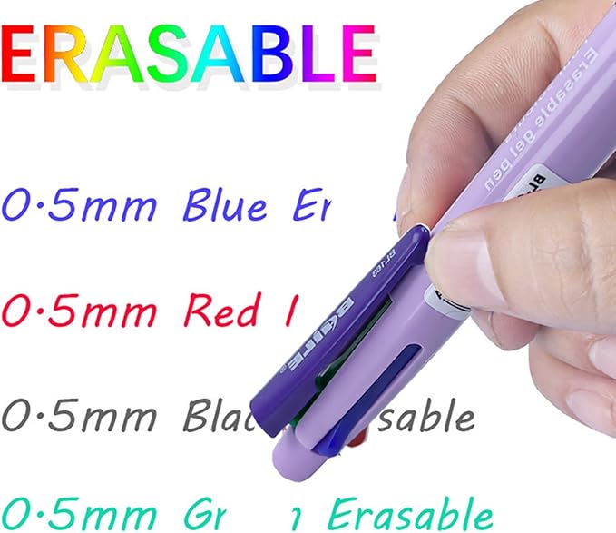 MROOFUL 6 Pcs 4 in 1 Multi-Coloured Ballpoint Pen Erasable Pens 0.5mm 4 Colours Retractable Ball Point Pen Multicolor Ink Pens with 10 Refills and 2 Eraser for Student Stationery Office Supplies