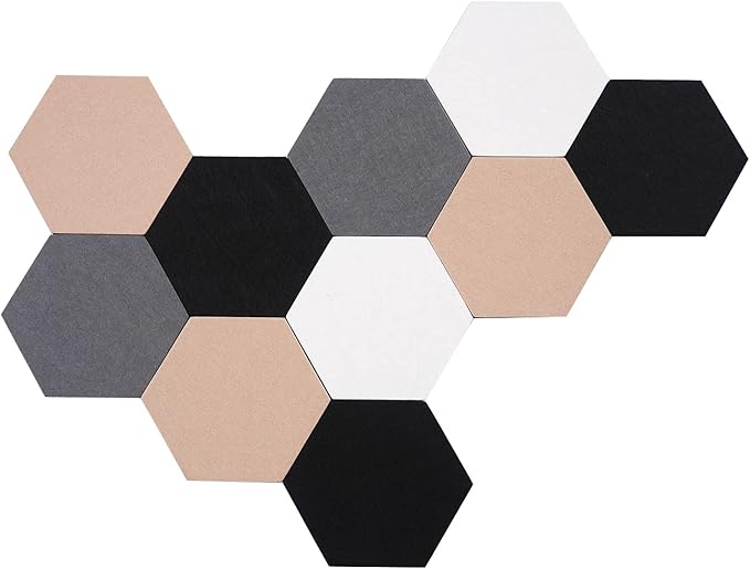 10Pcs Self Adhesive Felt Board Tiles Hexagon Bulletin Board for Walls, Felt Cork Pin Board for Pictures Photos Memos with Push Pins (Color A)