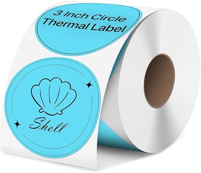 iEager 3 Inch Circle Thermal Sticker Labels, Self-Adhesive Round Direct Thermal Label, Multi-Purpose Roll Thermal Stickers, 500 Labels, Blue