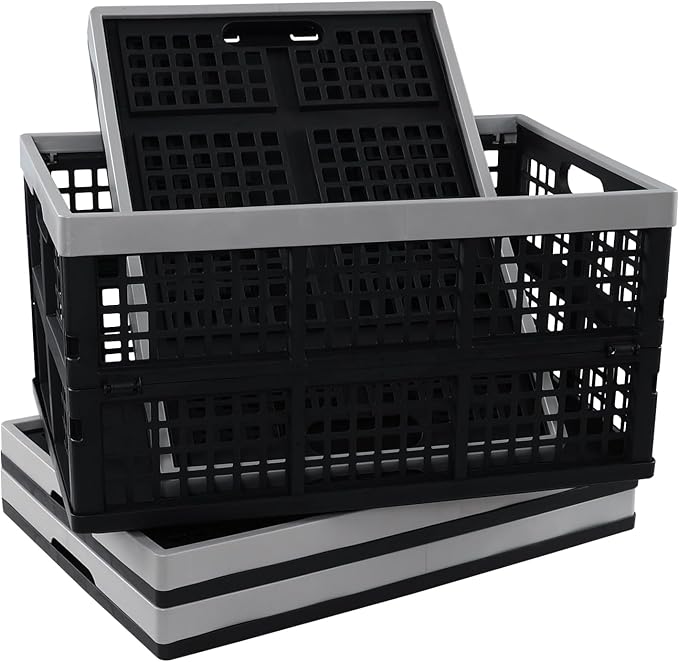 4-pack 42 Liter Collapsible Crates, Large Plastic Folding Storage Crates Bins