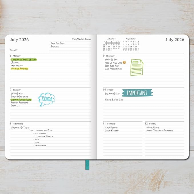 26-27 Academic Planner - Weekly and Monthly Planner, Jul 2026 - Jun 2027, Vegan Leather Cover, Elastic Closure, 8.5"x11", Teal