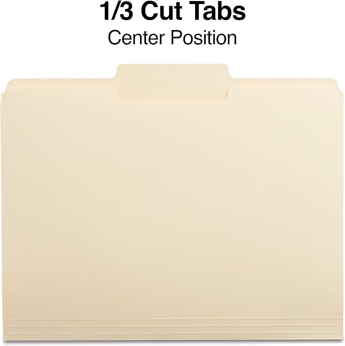 Staples File Folder, Letter Size, Manila, 1/3‑Cut Tab, Durable Paper Stock, 200/Carton
