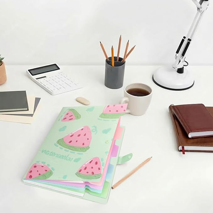 Cute Expanding File Folder Fruit Series - 5 Pockets Accordion Document Organizer, Waterproof Poly Plastic, A4/Letter Size for School Office Home (Watermelon)