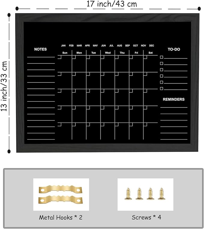TORASO Chalkboard Calendar,13" × 17" Small Size Calendar Magnetic Chalk Board, Monthly and Weekly Chalkboard, Family Planner(Family-HB-3343)