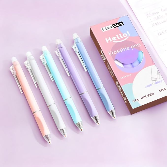Stocking Stuffers 10Pcs Cute Erasable Gel Pens Retractable Erasable Pens 0.5mm Black Ink Smooth Writing Pen Aesthetic Pen for Women Men Office School Supplies