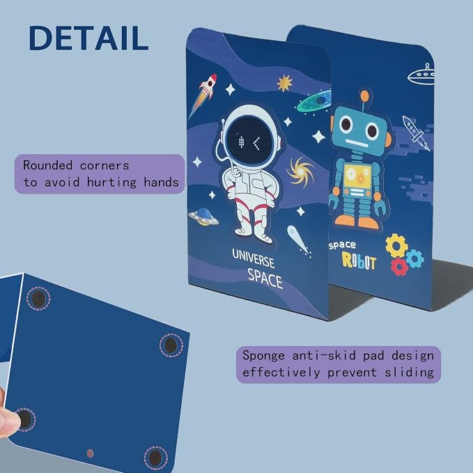 8-Piece Metal Bookends for Kids - Non-Skid Heavy Duty Astronaut Design (5.3 x 4 x 7.5 inches)