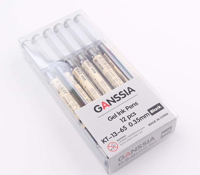 0.35mm Gel Ink pen Black Ink Extra-fine Gel Ink Pens Ballpoint pen Office School Stationery Supply Pack of 12 Pcs