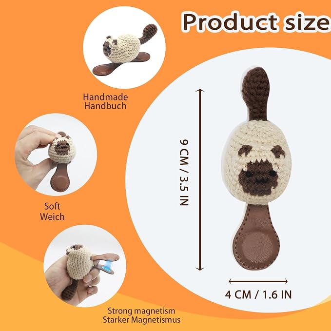 CharySim Crochet Siamese Cat Bookmark, Magnetic Cute Animal Bookmark for Women, 3D Handmade Funny Bookmark Gift for Book Lovers, Aesthetic Reading Gift, Gift for Women