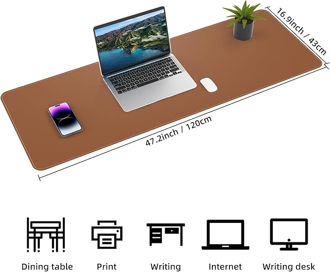 AFIING Leather Desk Pad Protector, Large Desk Mat with Natural Cork & PU Leather, Mouse Pad, Non-Slip Waterproof Desk Writing Pad for Office and Home (Brown)