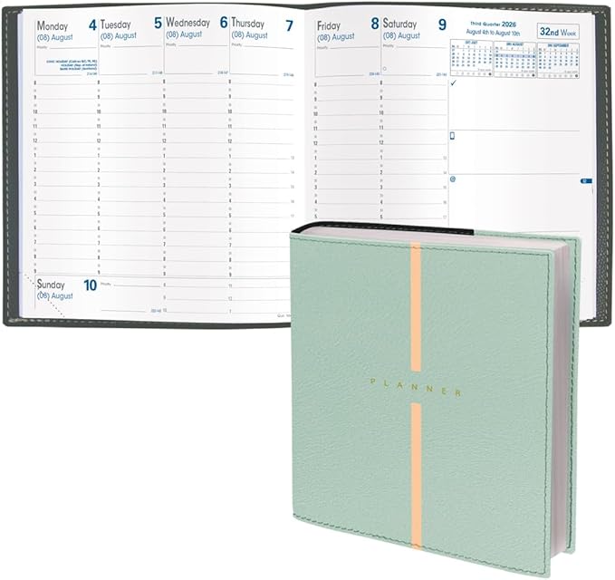 Quo Vadis 2026 Executive - Weekly Planner - 13 Months, Dec. to Dec. - 6 1/4 x 6 1/4" - Grained Faux Leather Billy Green Cover- Time Management Appointment Organizer