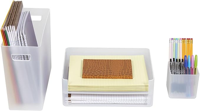 Sorbus Desk Organizer Set for Office Supplies & Home Accessories, Paper File Organization Box, Stackable Letter Tray, File, Pen Organizers, Great for Desktop, Workstation, Classroom, Plastic