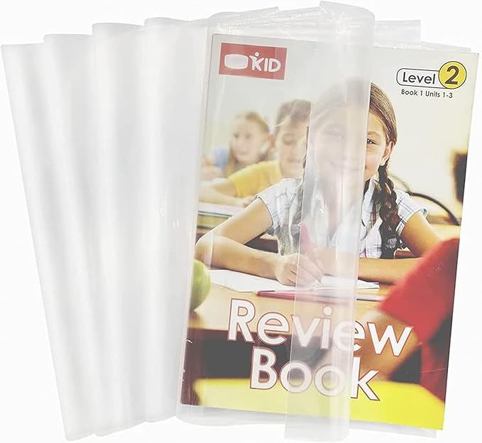 EULANT 10 Pieces Book Covers Plastic Clear with Adjustable Self-Adhesive Closure,Clear Slip On Jacket Cover,16K Size for Books at 19x26cm