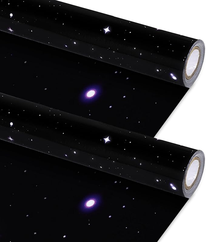 2 Rolls Starry Bulletin Board Paper Roll Non-Woven Bulletin Board Background Reusable Waterproof Poster Fade Resistant Black Purple Poster for Classroom Decor Wrapping Crafts Supplies 15.6 in x 12 Ft