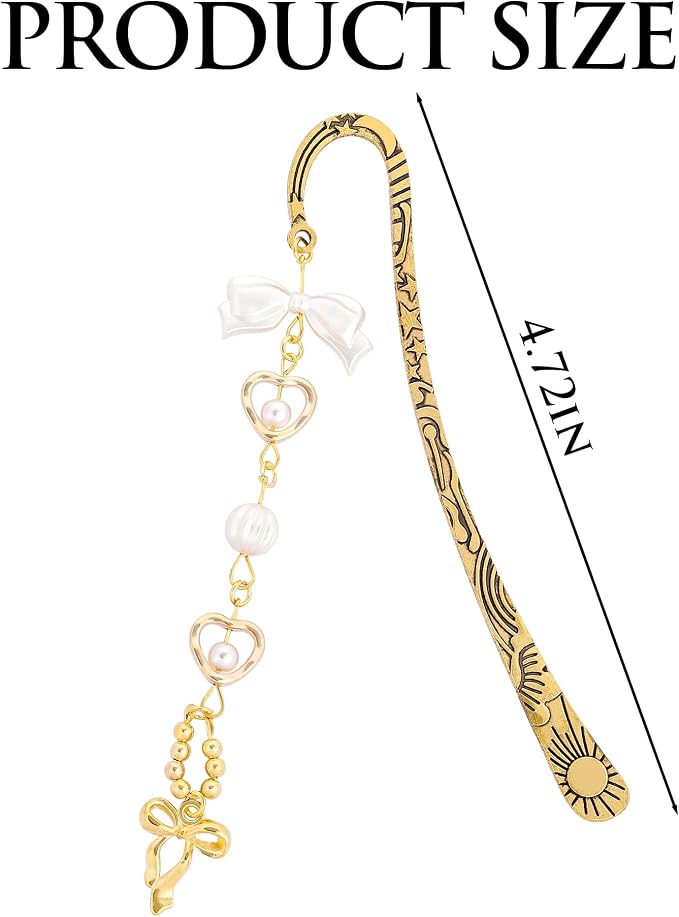 Cute Bow Metal Bookmark - Charm Bookmarks Gifts Reading Lover Women Girls Unique Aesthetic Y2k Beads Pearl Star Page Marker Readers Birthday Students Teachers School Graduation Accessories