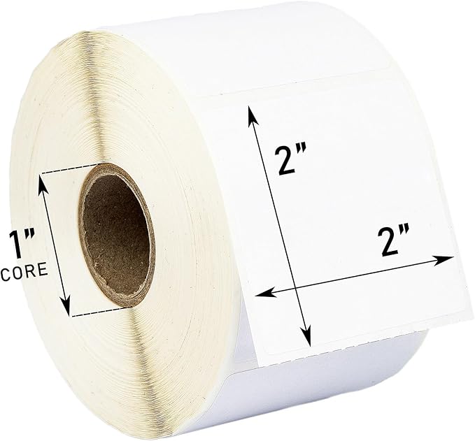 HOUSELABELS 2" x 2" Multipurpose Labels on 1" Core Compatible with Zebra and Rollo Printers, 20 Rolls / 750 Labels per Roll