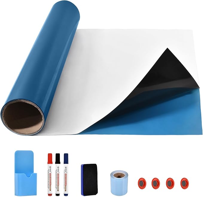 Eagles Magnetic White Board Film, 24" x 48" Dry Erase Whiteboard Paper, Self Adhesive Whiteboard for Office, Home, Conference Room Wall with Marker, Eraser, Pen Container