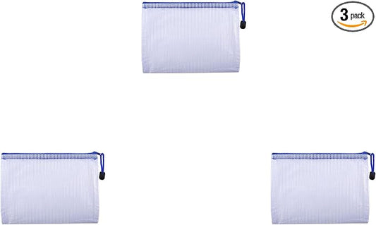 3 Pcs 3.74" x 5.31" B8 Sizes Mesh Zipper Pouch Bags, Mesh Bags with Zipper，Waterproof Clear document pouch for Organization Puzzles Travel, Office, Classroom Organization, B8 White