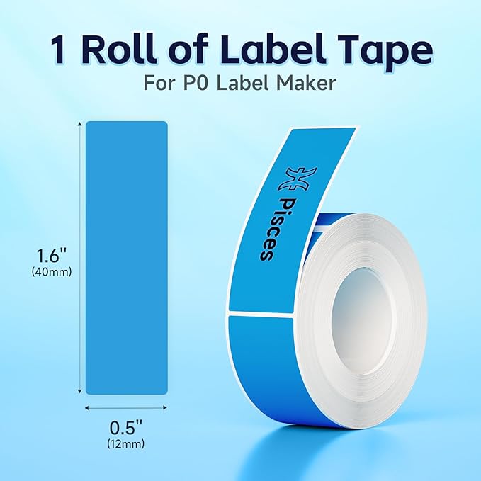 Thermal Labels DETONGER 1/2 Width Compatible Tape Refills Label Stickers Film Coatedfor Label Maker Tapes Home Office School Business Use Sticky Liquid-Proof 0.5"×1.6"(12×40mm) Blue