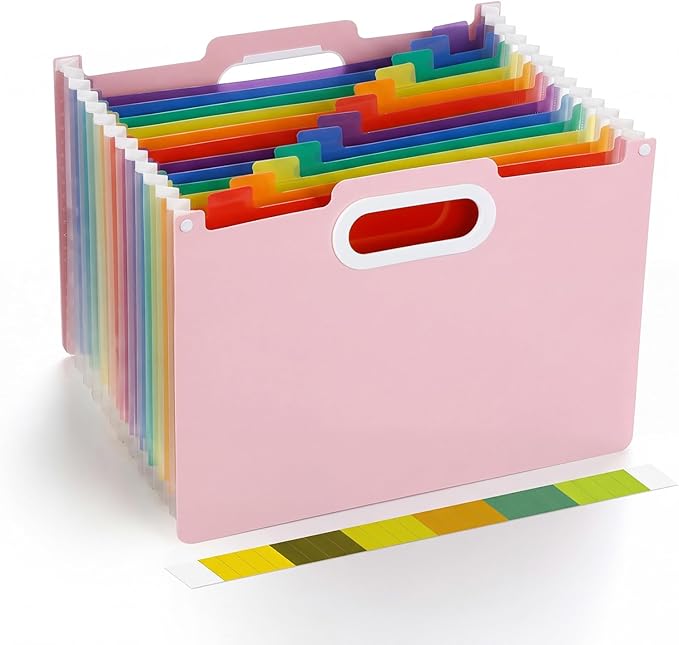 Comix Expanding File Folder, 13 Pockets Accordion File Organizer, Letter/A4 Size Document Organizer for Home Office School, Pink