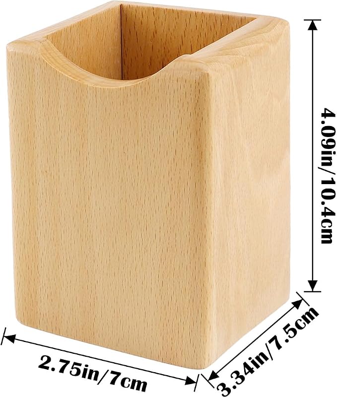 Natural Wooden Pen Box Desktop Stationery Organizer Creative Simple Solid Wood Pencil Holder for Office Supplies (Beech Wood)