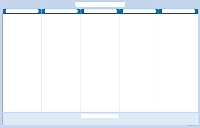 Sky Blue 5-Column Dry-Erasable Task, Goals & Objectives Wall Organizer Planner 24" tall x 38" wide - Horizontal. Complete with Marker and Eraser