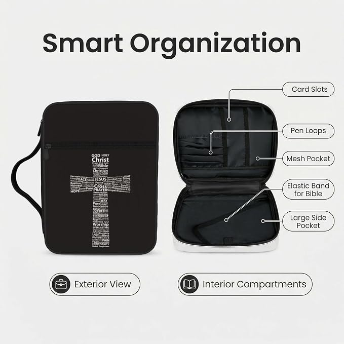 Christian Religion Cross Bible Cover Case Carrying Book Protector Case Bible Study Supplies Accessories Holder Case Christian Gift for Women Men