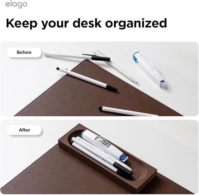elago Smart Magnetic Desk Mat Pencil Tray – Soft Silicone Organizer for Office Supplies, AirPods, Glasses, Pens – Noise-Free, Non-Slip, Washable, Item for Desk Management [Medium] (Brown)