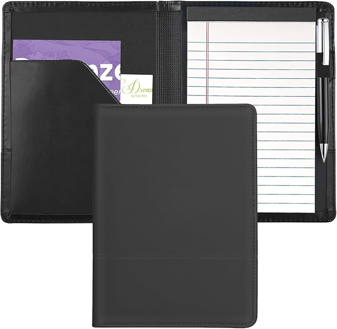 Padfolio/Portfolio Binder, Mini Padfolio Portfolio Binder 5 x 8 Legal Writing Pad, A5 Document Organizer Folder for Men Women,Classic Black.