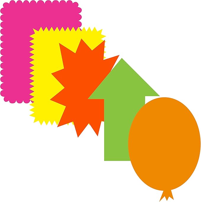 BAZIC Neon Pre-Cut Poster Board Shapes, Arts and Crafts Supplies, Fluorescent Colors (5/Pack)
