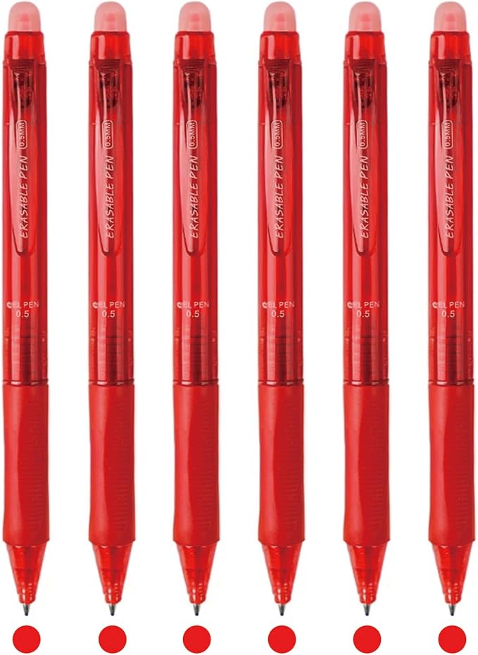 MOZXIRZ 6 Pcs Erasable Pens Retractable Gel Pen 0.5mm Red Ink Point Smooth Writing Pen Cute Erasable Pens for Women Girls Men Boys Back to School Supplies Office Supplies (6Pcs Red Ink)