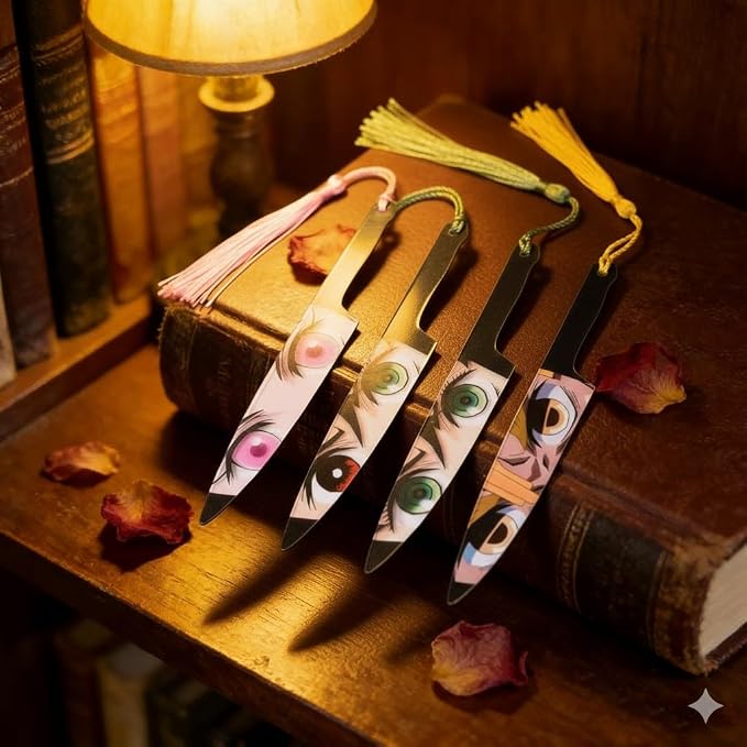 Anime Demon Tanjiro Bookmark Set, 4-Piece Slayer Hashira Sword Bookmarks for Readers, Students, Anime Fans, Book Lovers,Reading Accessories(4pcs demonslayer)