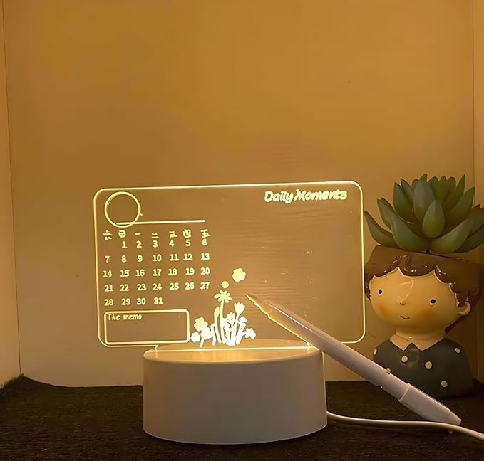 LED Horizontal Message Board Light, Acrylic Writing Display Lamp with Stand, White (Horizontal)