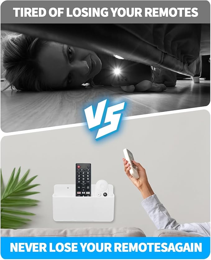 3 Slot Adjustable Remote Control Holder Wall Mount, Adhesive Remote Organizer for TV Controller with Hollow Bottom for Charging, Wall Pen Holder for Home Office School (White, 1)