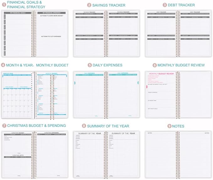 Budget Planner - Monthly Budget Book with Expense Tracker Notebook, Undated 12 Month Bill Organizer & Finance Planner to Manage Your Money, Account Book with Colorful Tabs, 8" x 9.5", Black