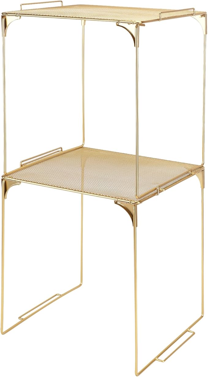 Locker Organizer Shelf Stackable Extra Locker Shelf for School Locker Organizer Storage Cabinet Accessories Suitable for School, Office, and Home use (2, Golden)