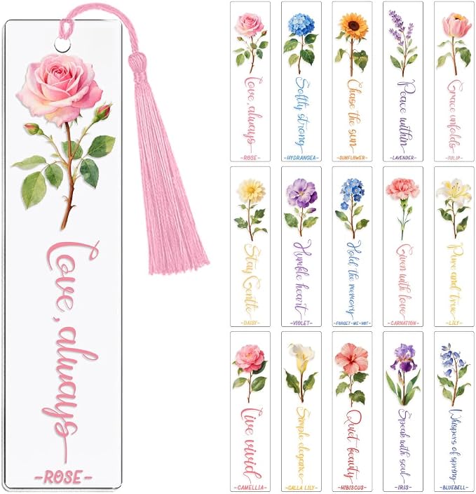 Peacoblue 30pcs UV DTF Bookmarks Transfer Stickers Wraps Simple Flowers for Women Men Reading, Waterproof Bookmarkers Decal(No Blank Bookmarks) for Acrylic Plastic Metal Blank Bookmark