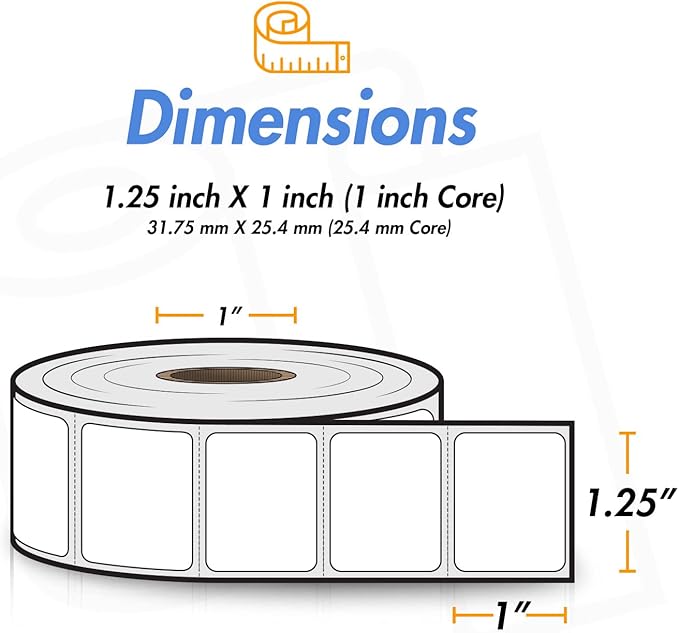1.25" x 1" Direct Thermal Label - Compatible with Rollo Label Printer & Zebra Desktop Printers – 1” Core, Permanent Adhesive Perforated Postage UPC Barcode Address - 1 Roll, 1380/Roll