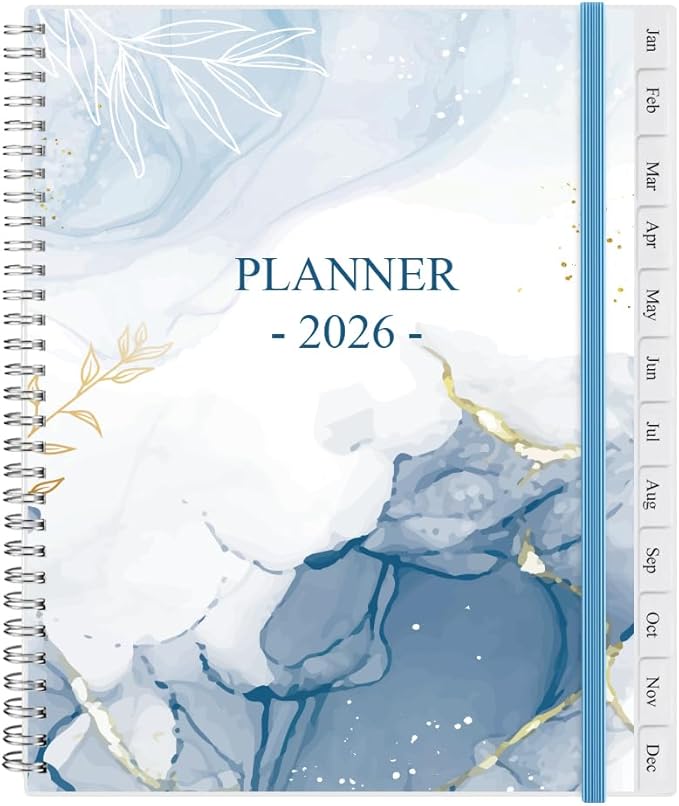 2026 Planner - Planner 2026 from January 2026 - December 2026, Monthly and Weekly Calender with 12 Tabs, 8.5" x 11", Blue Watercolor
