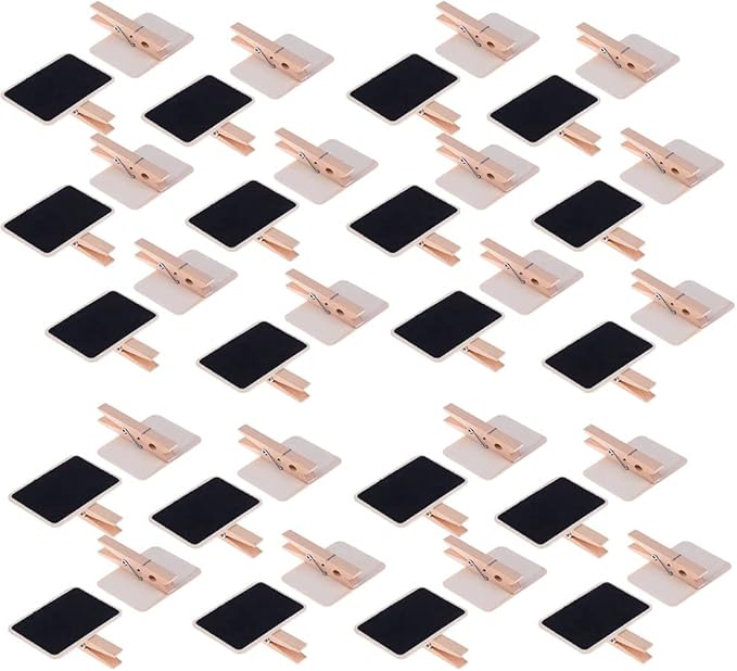 40Pcs 2.36 x 1.58 Inch Wood Mini Chalkboard Clips Wooden Blackboard Clips Photo Price Chalk Board Message Board Tag Signs with Pegs for Memo,Note Taking,Food Label,Wedding Table Number Place Card