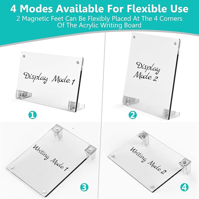 2PCS Clear Acrylic Weekly Dry Erase Board Desktop, 12x8 Small Magnetic Whiteboard with Stand for Desk Calendar Memo Board for Fridge, Office, School, Home