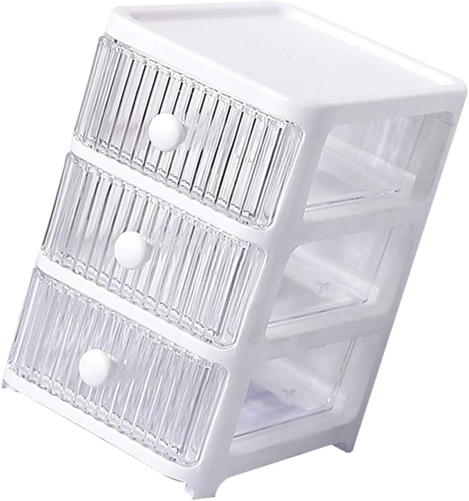 Desktop Storage Box, Transparent Plastic Stackable Desk Organizer with 4 Tier Drawers, Multi Layer Clear Drawer Organizer for Office Home Bedroom, Stationery Jewelry Cosmetics (3 Tier)