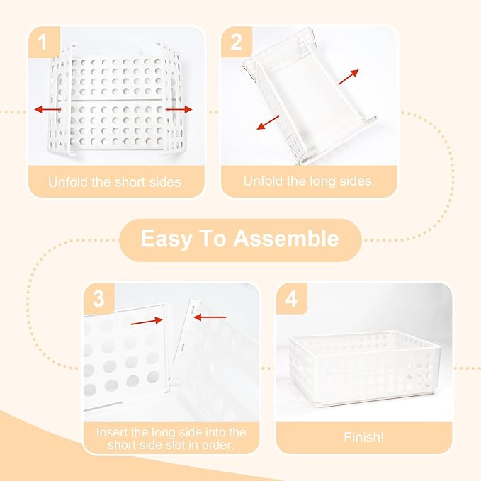 SAYEEC 2 Pack Mini Foldable Plastic Baskets for Organizing Collapsible Crate with Handle Stackable Storage Bin Small Storage Container Box Caddy Desk Drawer Organizer for Home Office Classroom (White)
