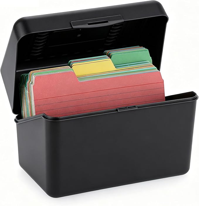 BTSKY 1 Pack 4 x 6 inch Index Card Box-Index Card Holder Notecard Box Recipe Card Box Plastic Storage Organizer for Filling Index Cards,Note cards, Flashcards, Recipes and etc,Black